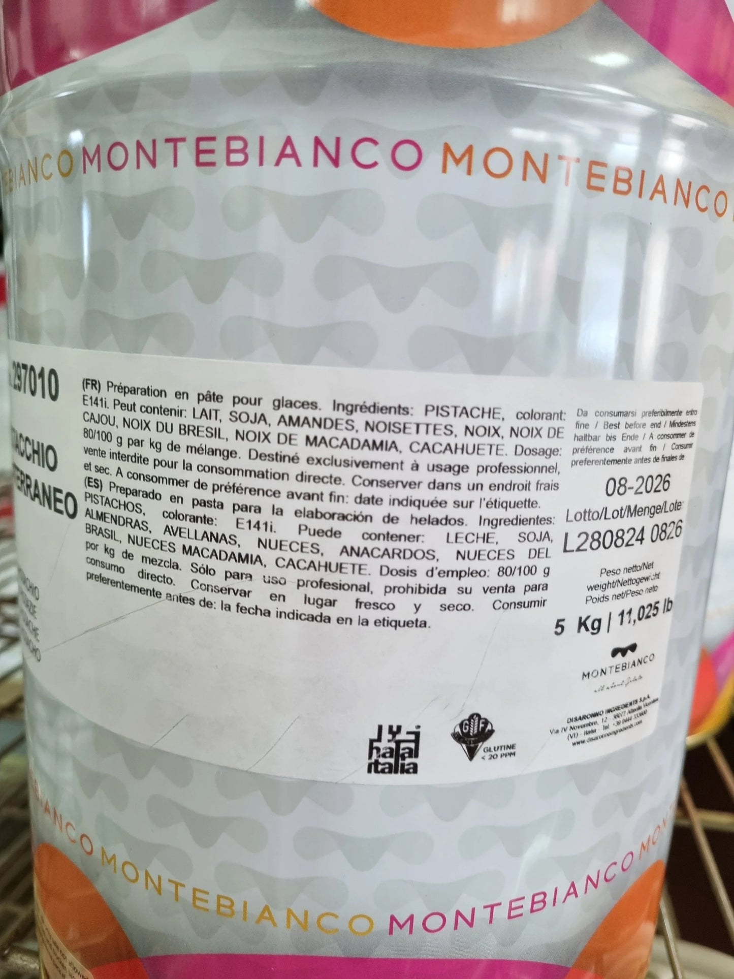 Barattolo da 5 kg di pasta di pistacchio Montebianco per gelato artigianale e pasticceria