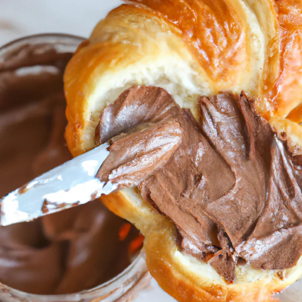 Croissant farcito con crema spalmabile alla nocciola, ideale per dolci e colazione
