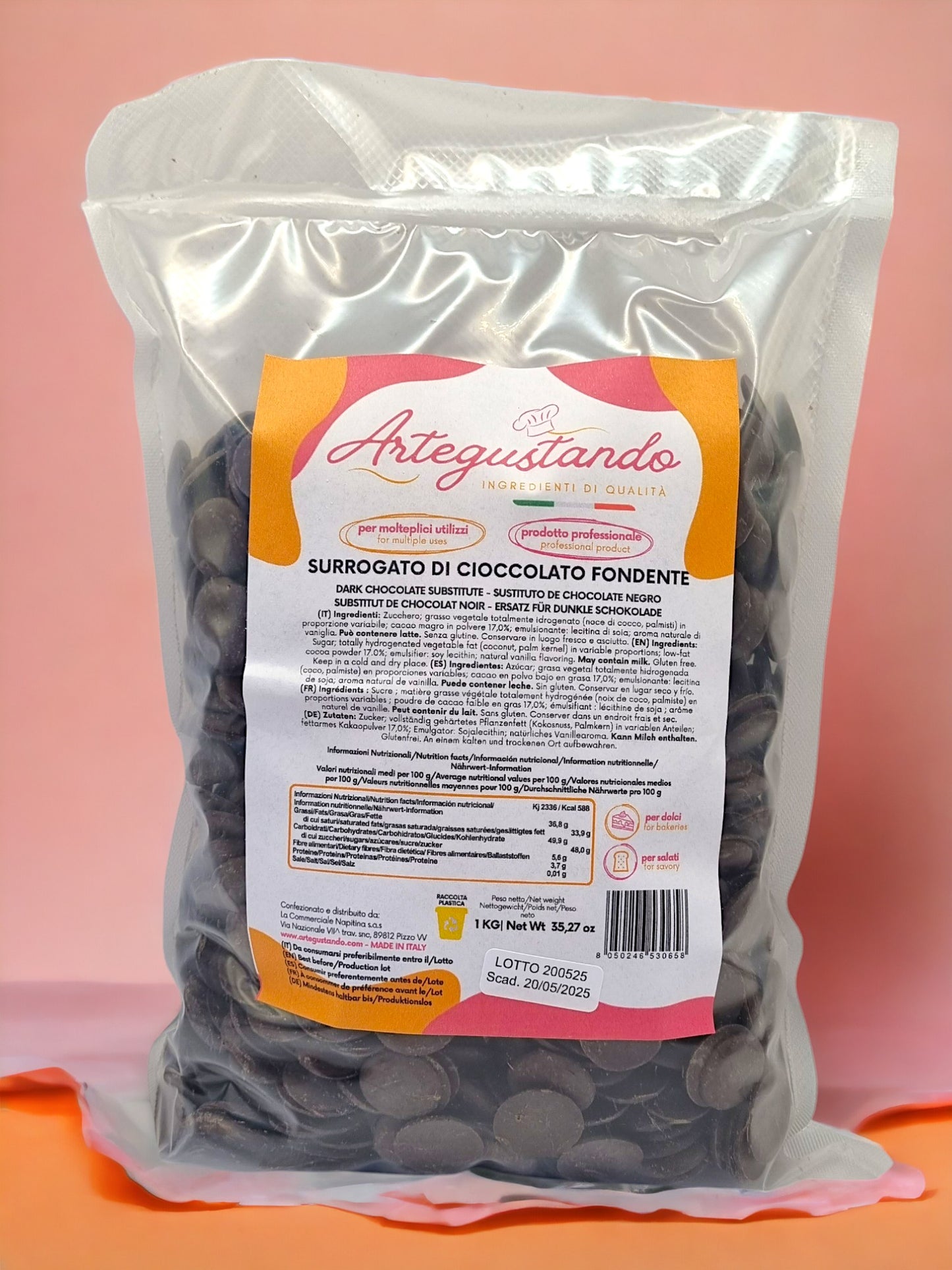Surrogato di Cioccolato Fondente di alta qualità italiana - 1 kg