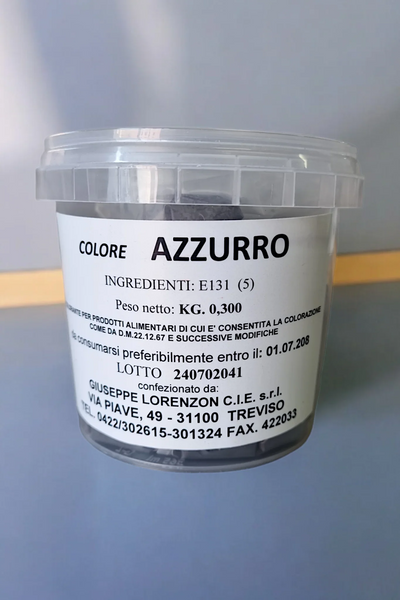 Contenitore di colorante alimentare azzurro E131 per pasticceria e gelateria