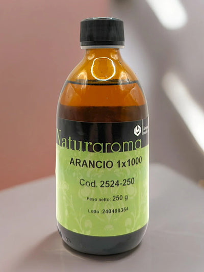 Bottiglia di aroma arancio per pasticceria e gelateria, etichetta verde, 250g