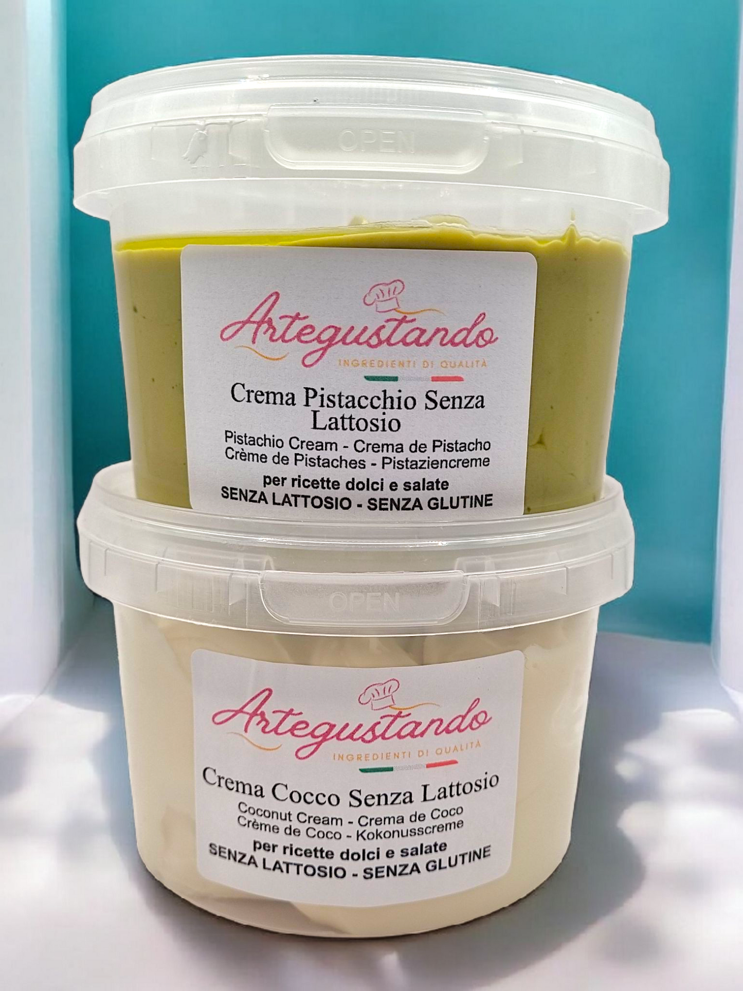 Kit Creme Spalmabili – Pistacchio Senza Lattosio + Cocco Senza Glutine – 500g x 2