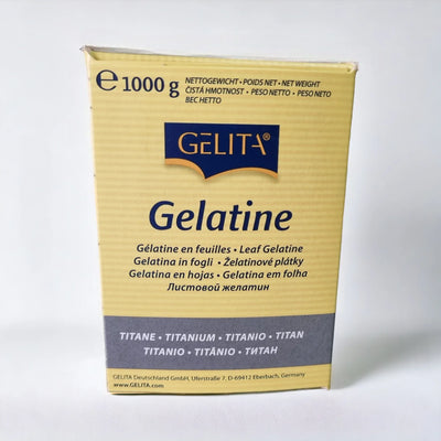 Confezione da 1 kg di gelatina in fogli Gelita per pasticceria e dolci.