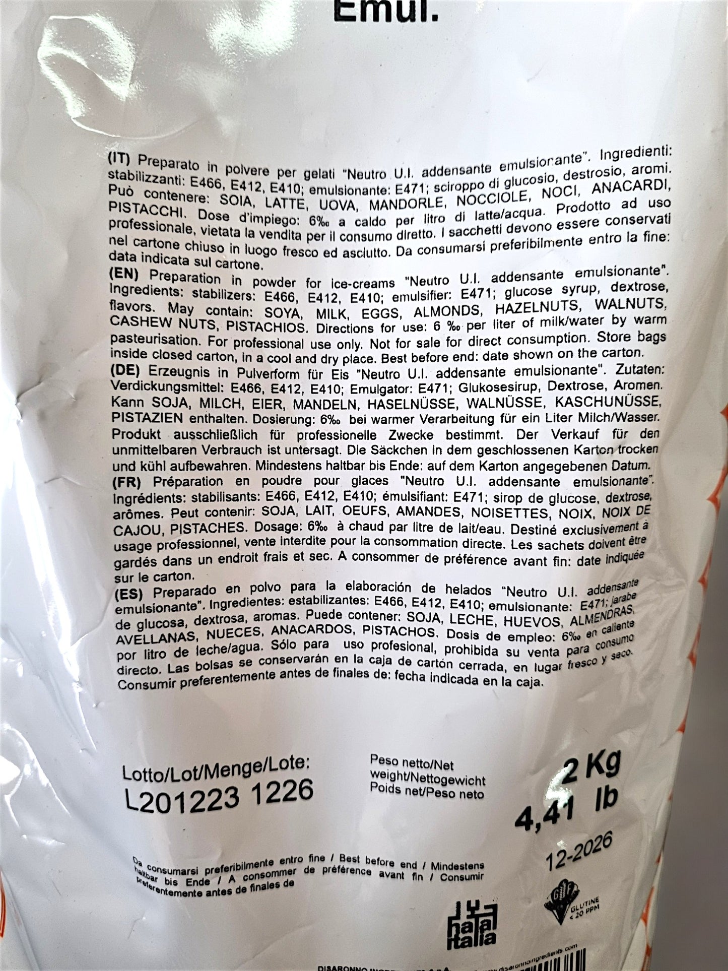 Neutro per Gelato 2Kg Prodotti Stella – Stabilizzante & Addensante Professionale