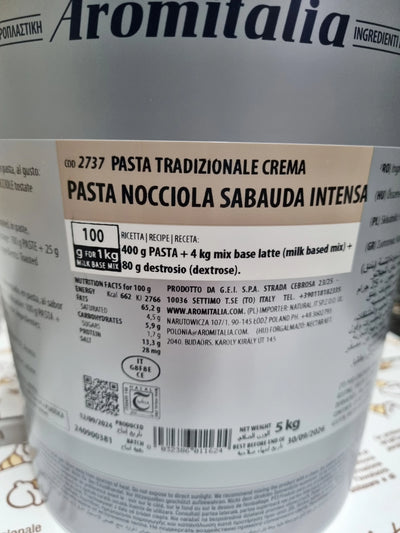 Barattolo da 5 kg di pasta nocciola sabauda intensa per gelato, dolci e pasticceria