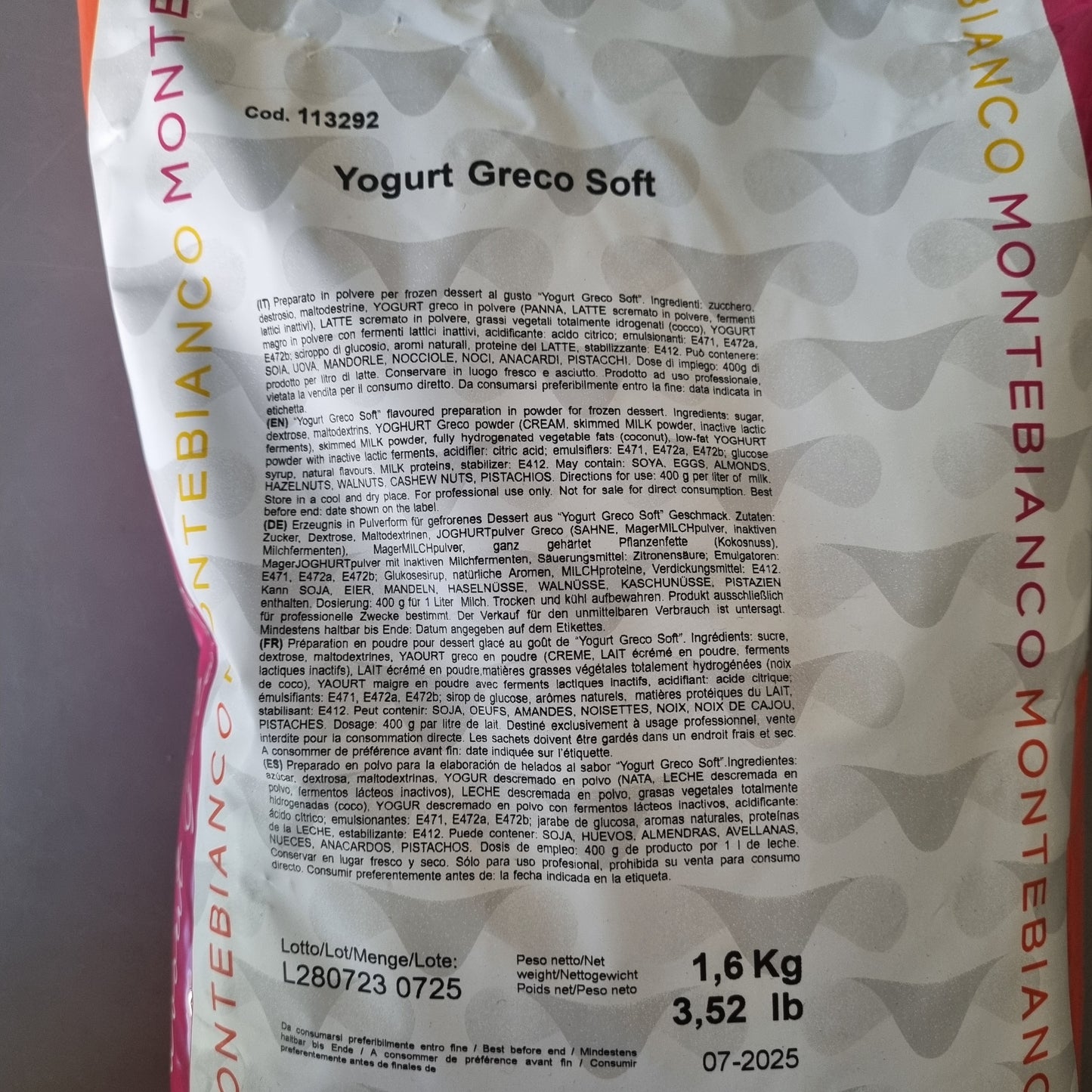 Yogurt Greco Soft Preparato in Polvere per Gelato allo Yogurt Greco - 1,6 kg