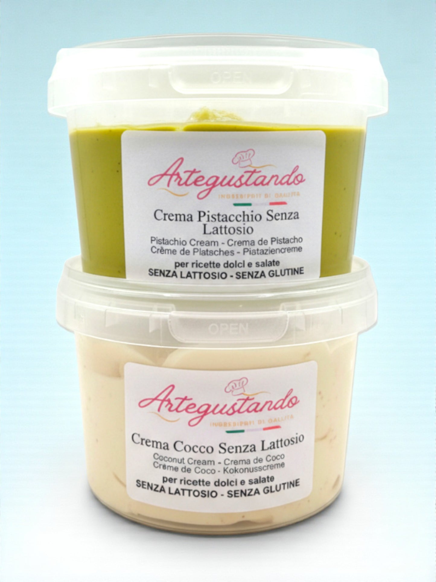 Kit Creme Spalmabili – Pistacchio Senza Lattosio + Cocco Senza Glutine – 500g x 2