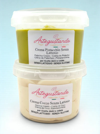 Kit Creme Spalmabili – Pistacchio Senza Lattosio + Cocco Senza Glutine – 500g x 2